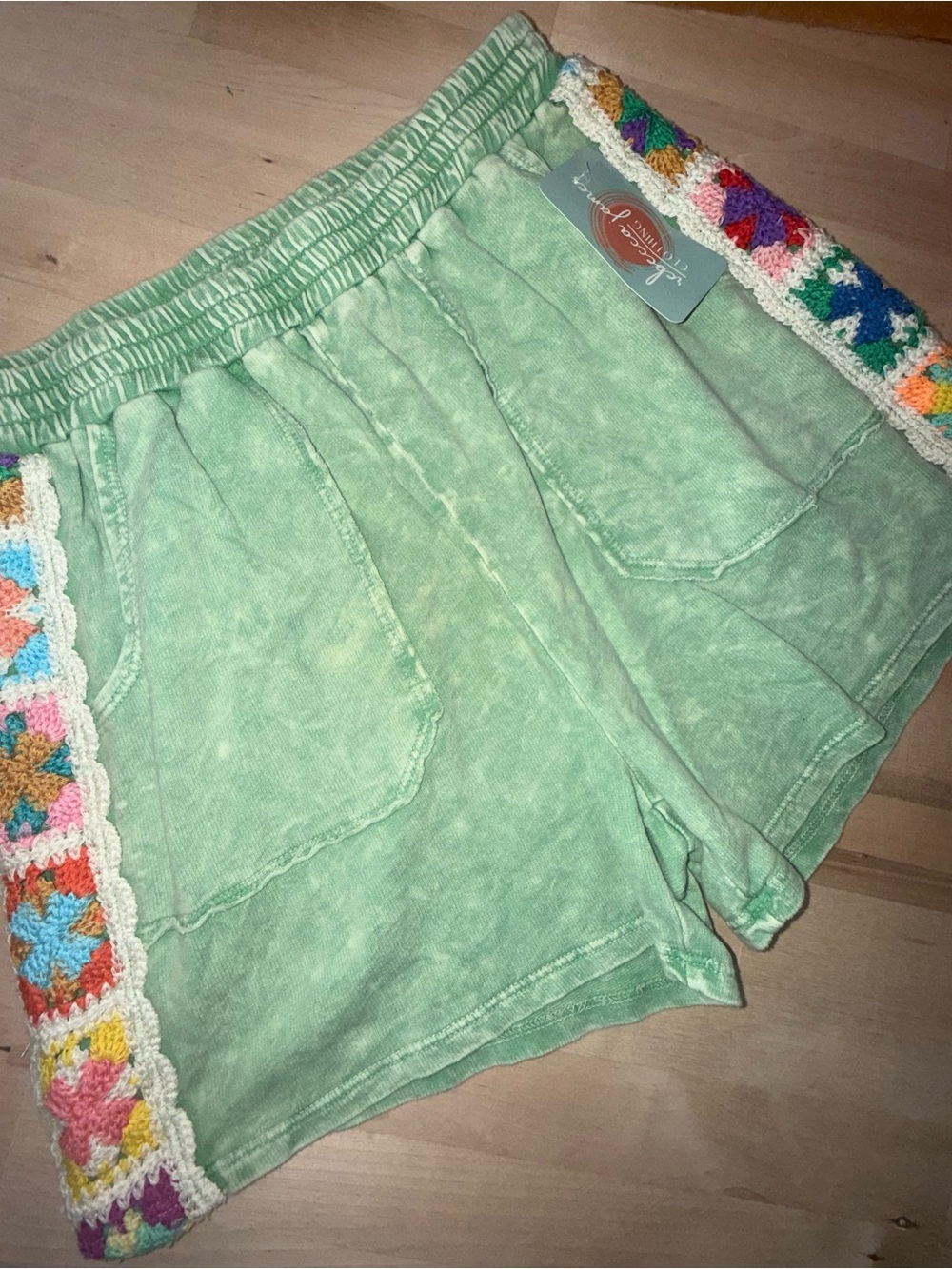 NWT ($69) Mint Green Crochet-Trim Athletic Shorts